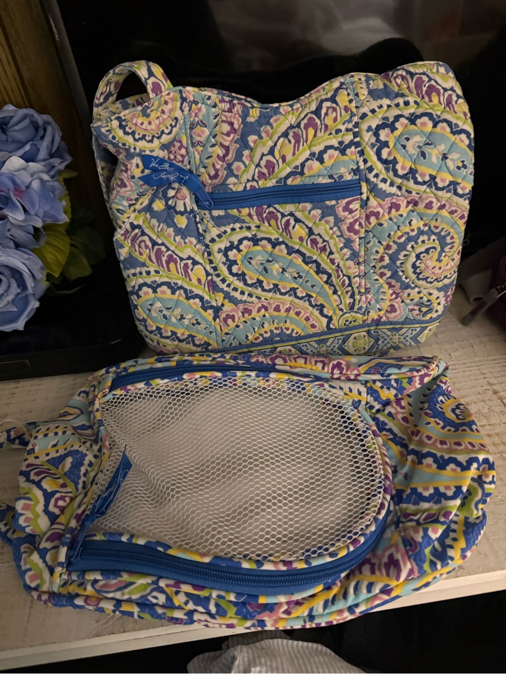 Vera Bradley Quilted Paisley Cosmetic Set in Blue, Yellow & Purple